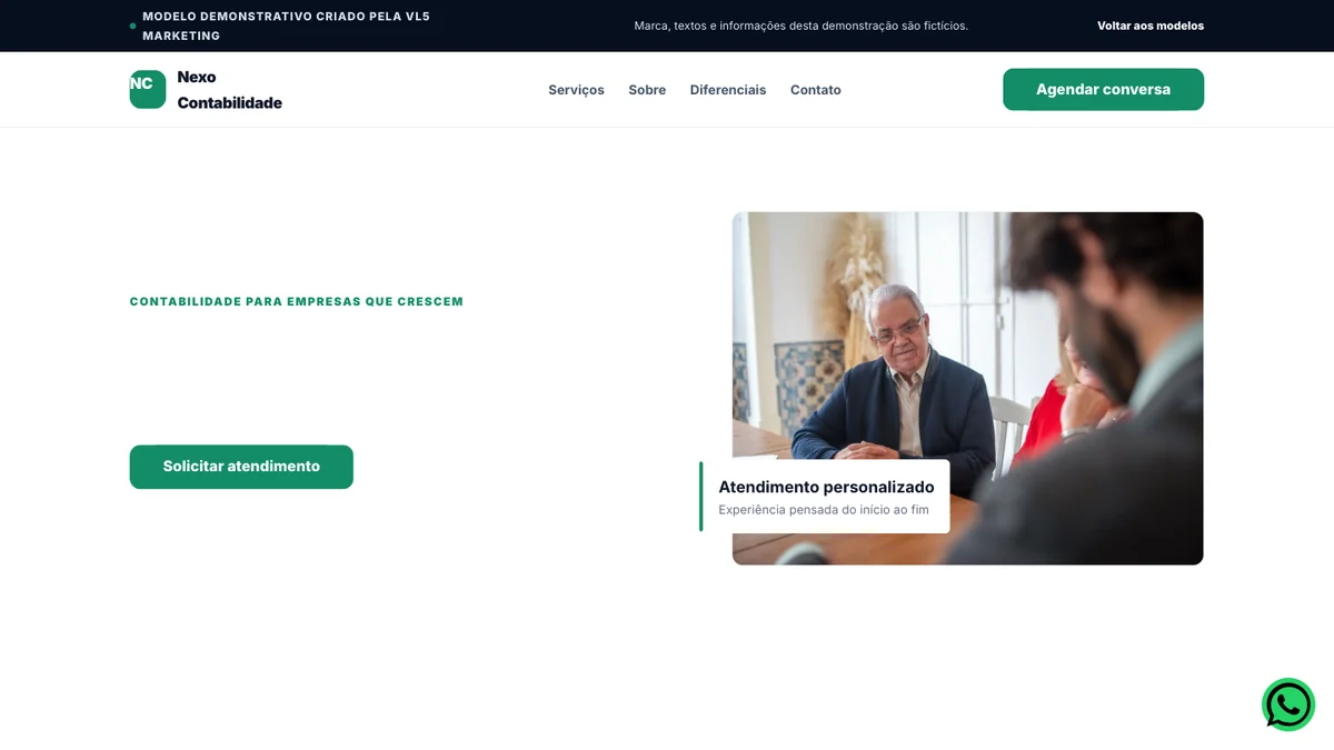 Captura real do modelo de site para Contabilidade