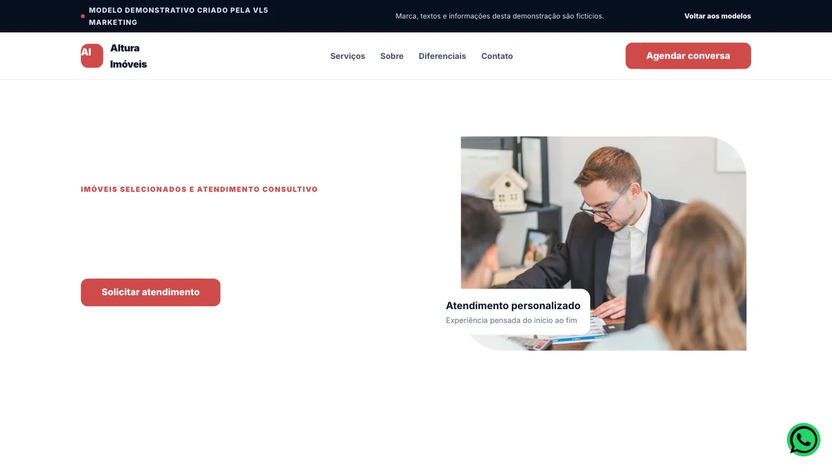 Captura real do modelo de site para Imobiliária